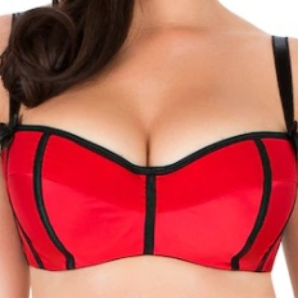 Parfait Bra: Charlotte Full-Figure Balconette Bra 6931 Red & Black Padded/ Wired - Picture 1 of 6